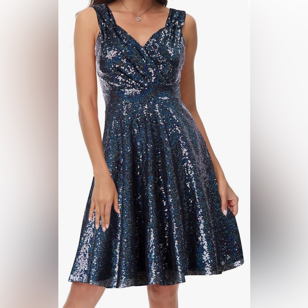 GRACE KARIN Women's Sequin Sleeveless V-Neck Evening Party Dress